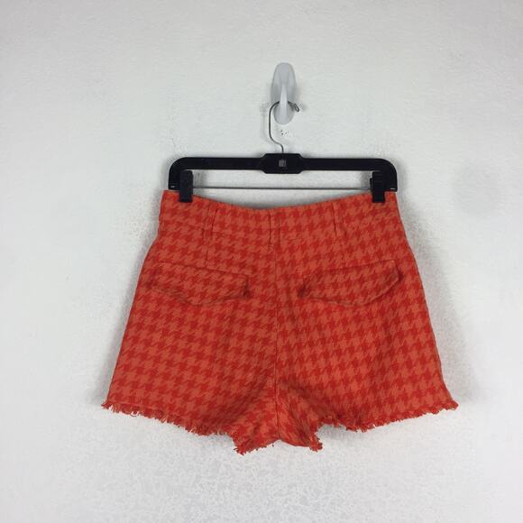 Zara Orange Houndstooth Matching Set Crop Jacket Shorts Small Tweed Co-ord - Picture 12 of 13